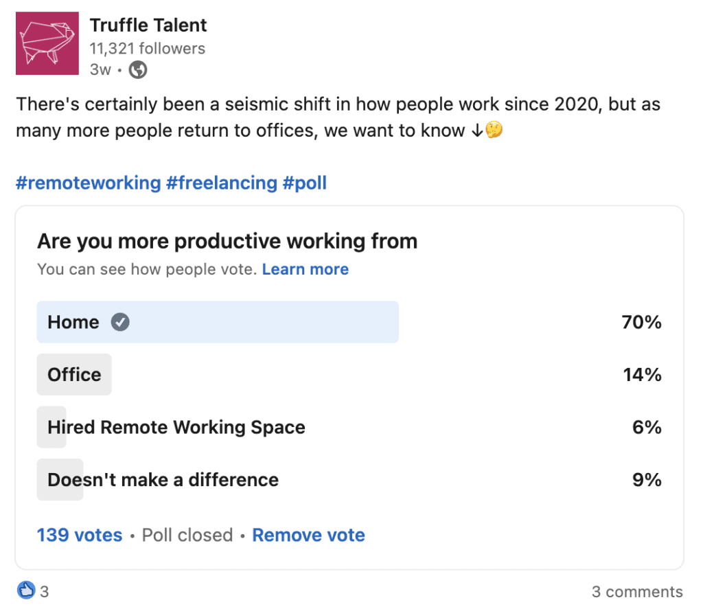 Hybrid working Linkedin Poll results 